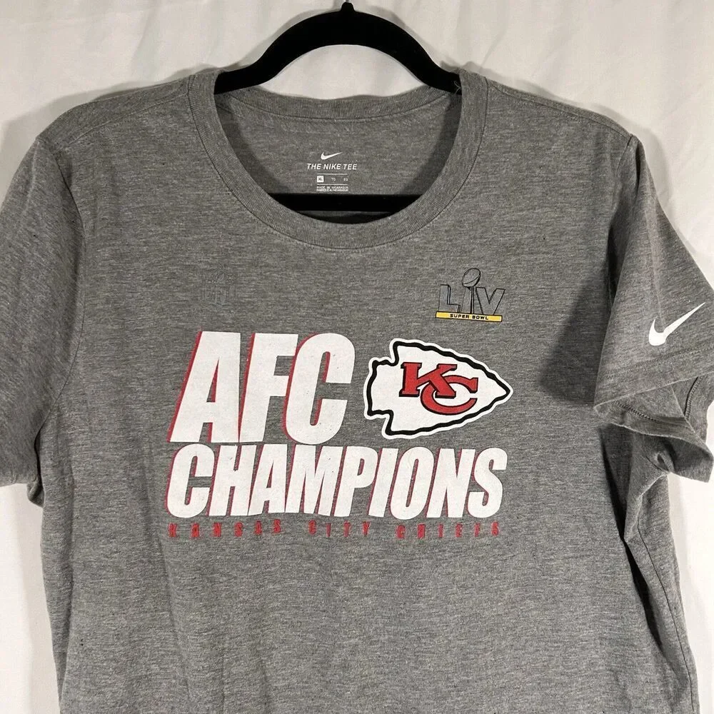 KC Chiefs AFC Champions LIV Nike Shirt Men's XL Grey Short Sleeve Crew Neck
